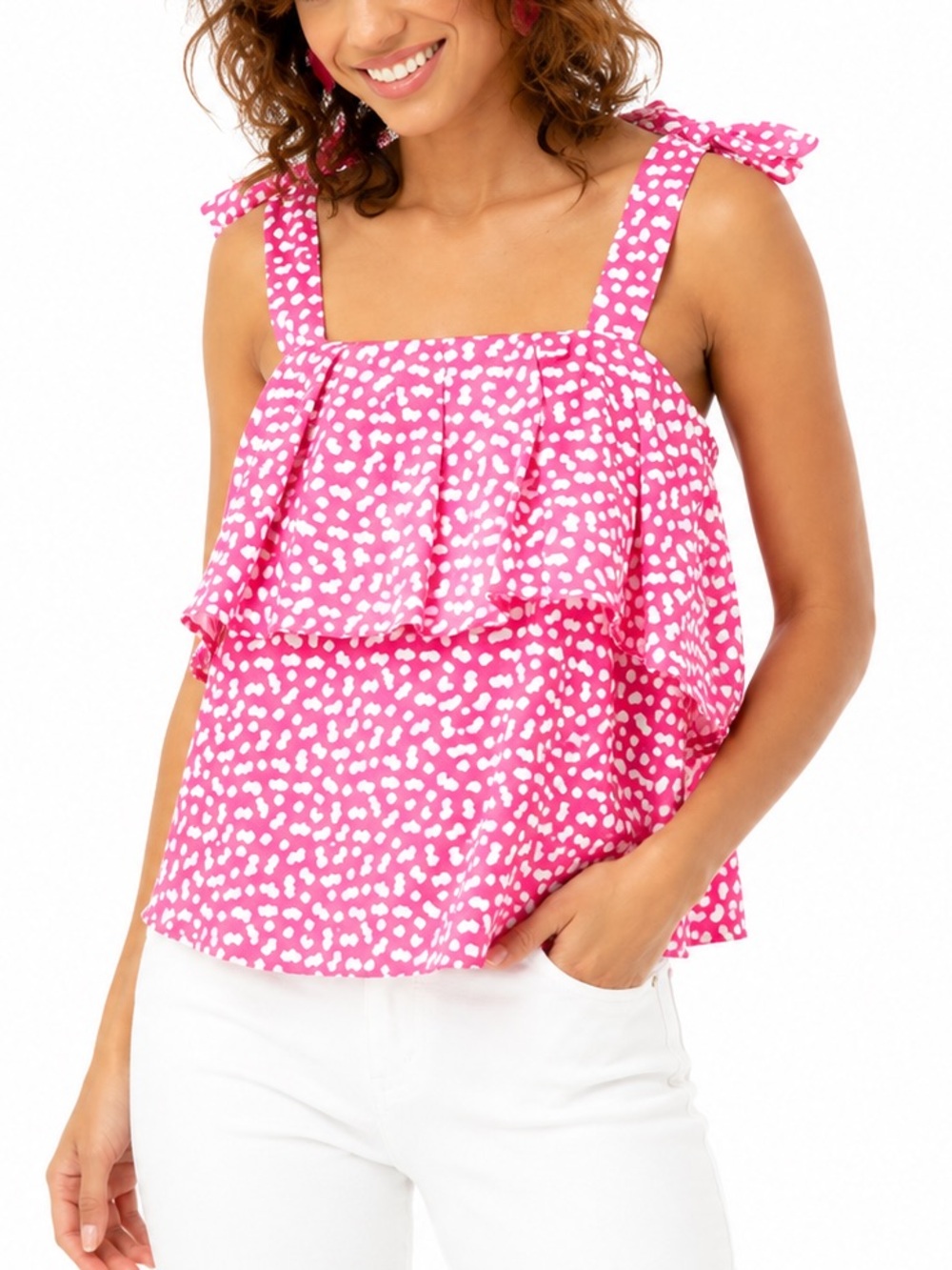 C/Meo Collective Be About You Pink Satin Tie Shoulder Magenta Daisy Top - Sz XS
